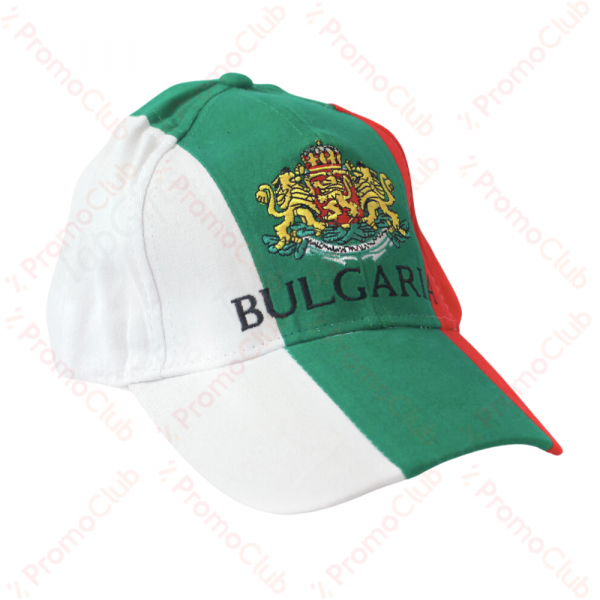 Трикольорна спортна шапка с козирка с герб и надпис BULGARIA - унисекс